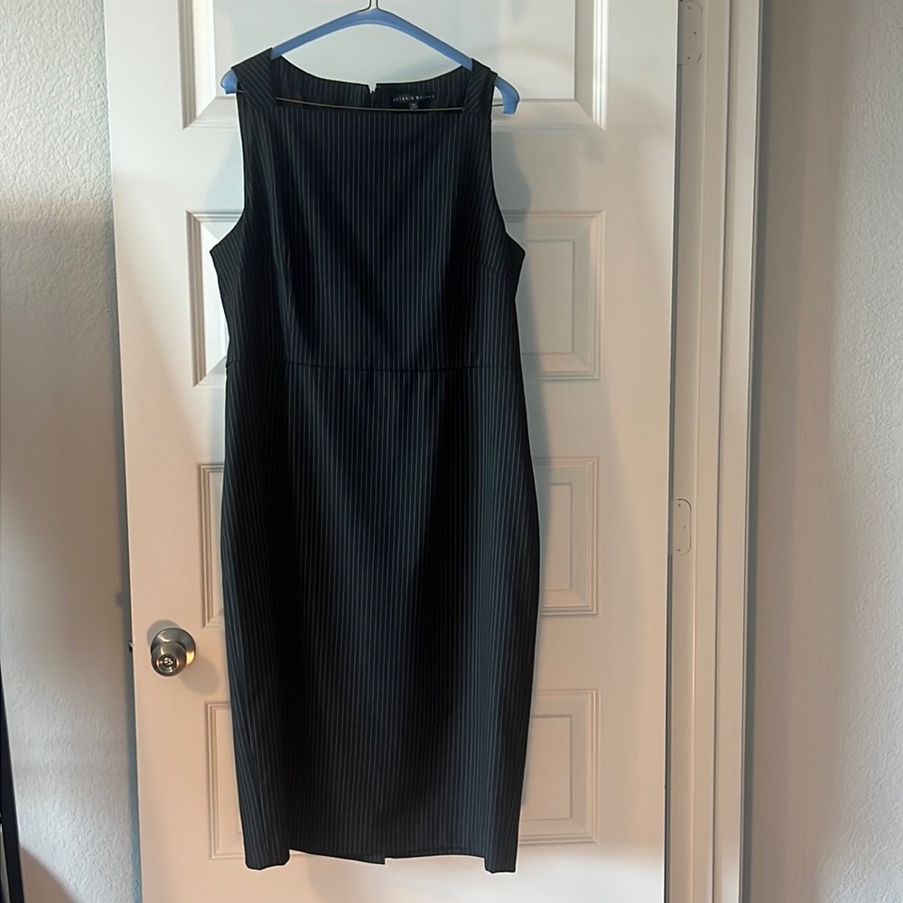 Antonio Melani black pin stripes sheath dress Size 14 work wear business trendy